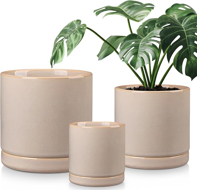 vancasso Ceramic Planters, Plant Pots for Indoor Plants, 6.25+8.25+10.25 Inch Ceramic Pots for Plants, Flower Pots with Drainage Holes (Gray, 6.25+8.25+10.25 Inch)