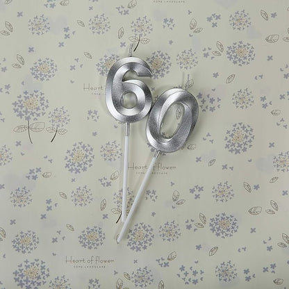 Bailym Silver 60th Birthday Candles, Number 60 Cake Topper for Birthday Decorations Party Decoration