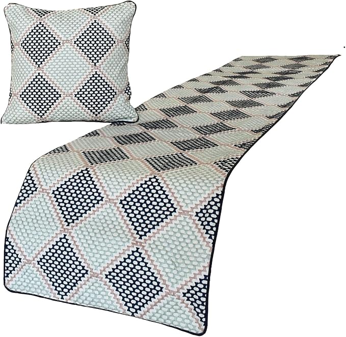 The HomeCentric King/Queen/Twin Blue Decorative Bed Runner King 90"x18" Bed Runner with Two Pillow Cover, Embroidered Bed Scarf on Embroidered Fabric - Pointillism