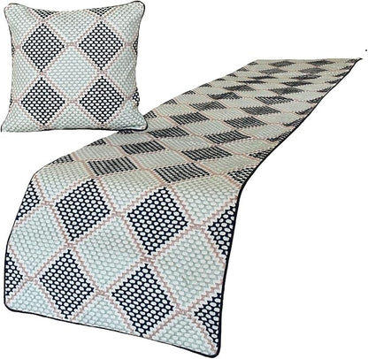 The HomeCentric King/Queen/Twin Blue Decorative Bed Runner King 90"x18" Bed Runner with Two Pillow Cover, Embroidered Bed Scarf on Embroidered Fabric - Pointillism