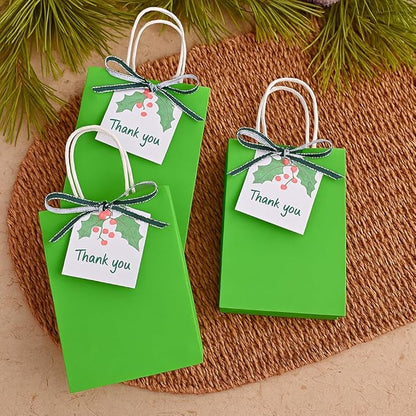 SUNCOLOR 24-Pack Green Gift Bags with Handles, 7.9 x 5.12 x 3.15 Inch Kraft Paper Party Favor Bags for Christmas St Patrick Day Birthday Easter