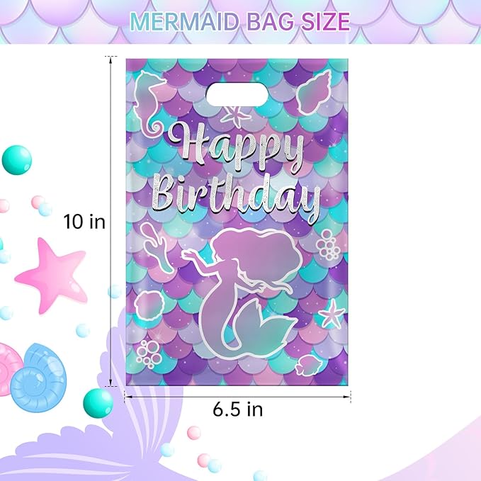 40Pcs Mermaid Birthday Party Favor Bags, Mermaid Goodie Bags with Handles,Ocean Mermaids Gift Candy Treat Bag for Kids Girls Baby Shower Mermaids Themed Under the Sea Party Decorations Supplies Favors
