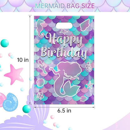 40Pcs Mermaid Birthday Party Favor Bags, Mermaid Goodie Bags with Handles,Ocean Mermaids Gift Candy Treat Bag for Kids Girls Baby Shower Mermaids Themed Under the Sea Party Decorations Supplies Favors