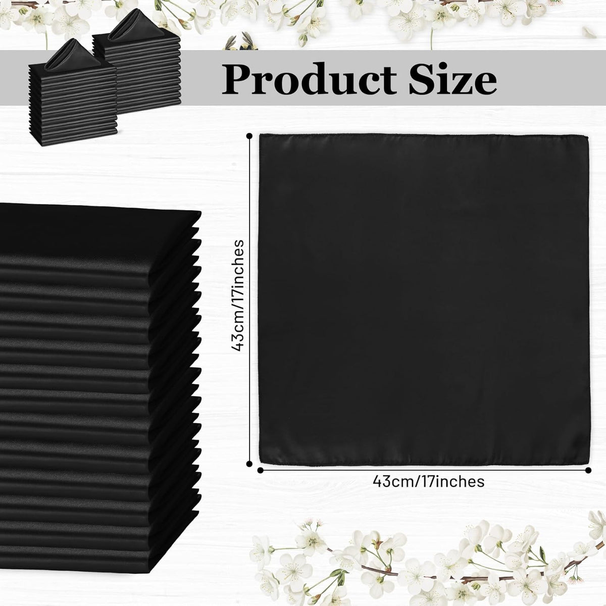 Bailarina 120 Pack Black Satin Napkins,17x17 Inches Wedding Napkins Square Soft Silky Table Napkins Bulk Decorative Elegant Cloth Napkin for Party Decoration, Banquet,Wedding,Graduation