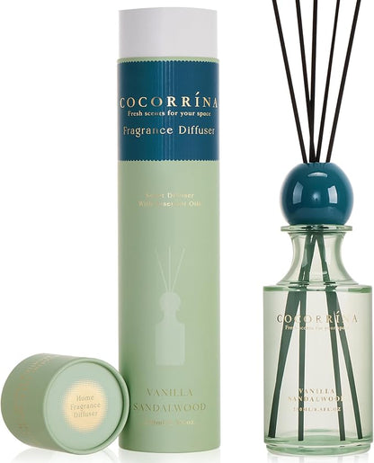COCORRÍNA Vanilla Sandalwood Reed Diffuser 8.5 oz, Home Fragrance Oil Diffuser with 6 Reed Sticks, Long-Lasting Scent for Bathroom, Bedroom & Home Décor