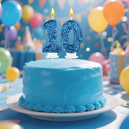 Zailo Birthday Number Candles, Glitter Number Candle Cake Decorations with Sequins, Cupcake Decorations for Girls, Women, Party Anniversary Celebrations (Number 1, Blue)
