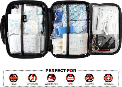 SHBC Waterproof First Aid Kit (228pcs) with All Basic or Advanced Supplies You Need. Suitable for Emergencies at Home or Outside, Travel, Home, Camping, Black