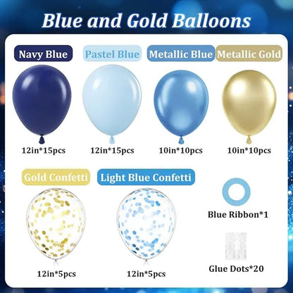 60pcs Navy Blue and Gold Balloons 12inch, Pastel Metallic Blue Gold Confetti Balloons for Baby Shower Graduation Birthday Party Decorations