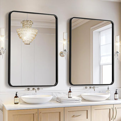 USHOWER 2-Pack Black Bathroom Mirrors Over Sink 22 x 30 Inch, Metal Frame Rectangle Mirror, Modern Farmhouse Vanity Mirror, Wall Mounted for Bedroom, Living Room, Entryway Remodel & Upgrade