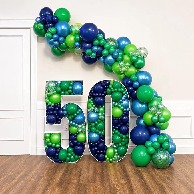 Blue and Green Balloons, 60Pcs 12Inch Metallic Navy Blue Metallic Light Green Confetti Balloons for Dinosaur Graduation Baby Shower Birthday Party Decorations