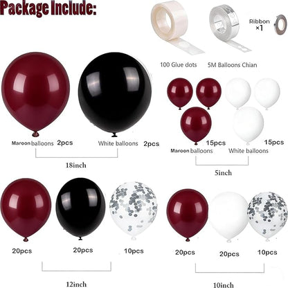 Graduation Party Decorations Maroon White 2026/Graduation Decorations Burgundy Black White Balloon Arch Kit/Burgundy Black Silver Confetti Balloons 134pcs/Maroon Birthday Wedding Party Decor