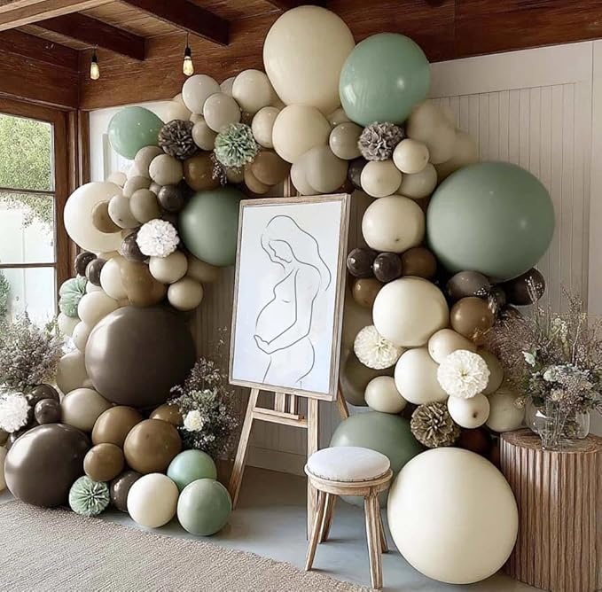 Green Brown Balloon Arch Double Stuffed Dusty Sage Green Brown Nude Neutral Beige White Sand Balloon Garland Kit Tissue Paper for Baby Shower Birthday Woodland Wedding Safari Little One Party Decor