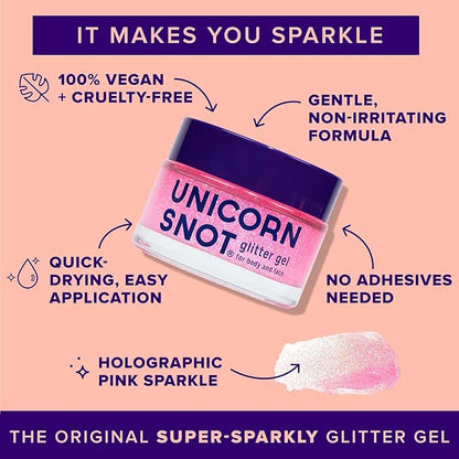 UNICORN SNOT Holographic Face Glitter & Body Glitter Gel | Holiday Glitter Makeup: Stocking Stuffers & Christmas Gift | Hair Glitter, Vegan & Cruelty Free, 1.7 oz Pink Glitter (Flamingo)