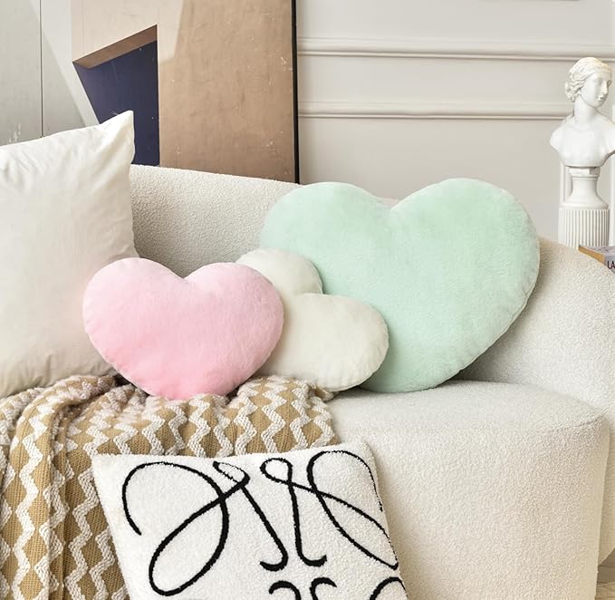 Petrella Heart Pillow Cute Fuzzy Pillows Throw Pillows for Bed Livingroom Home Decor Cushion Decorative Aesthetic Preppy Pillows Green,Small 13"x10"