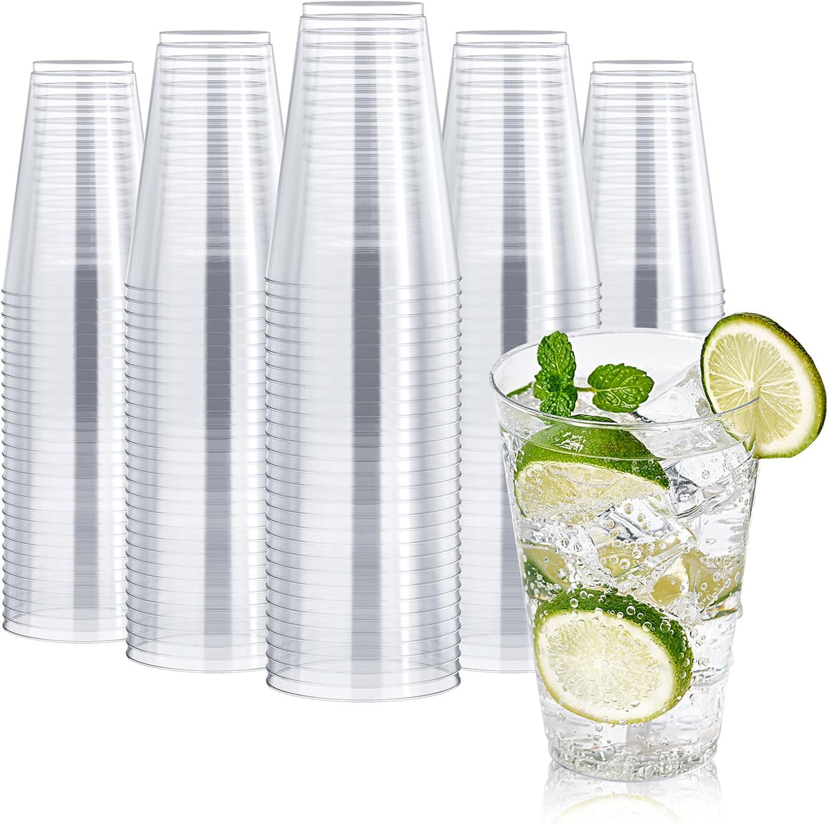 FOCUSLINE 200 Pack 14 oz Clear Plastic Cups, Large Disposable Cups Plastic Party Cup, 14 Ounce Heavy duty Clear Cups for Thanksgiving, Halloween, Christmas