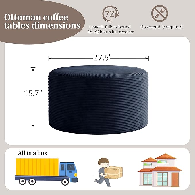 BSHOMGI Coffee Table Round Ottoman, Oversized Footrest