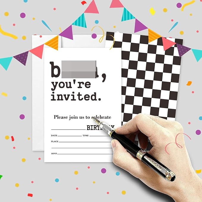 20 Sets Bro You're Invited Boys Birthday Party Invitations With Envelopes,Black and White Double-sided Printed Birthday Party Invitation Invite Cards for Teen Tween Boy,Boys Birthday Party Invites