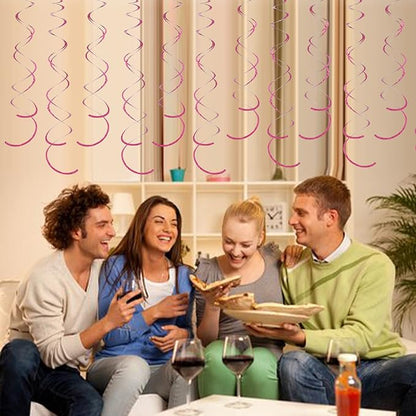 PIGETALE 30 Pieces Iridescent Hot Pink Hanging Swirl Decorations Plastic Streamers Foil Swirls Ceiling Decorations Wedding Holiday Celebration Bachelorette Baby Shower Birthday Party Decorations
