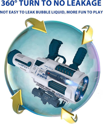 Automatic Gatling Bubble Gun with 2 Rechargeable Batteries, Produces Tens of Thousands Bubbles/Min, Includes Sight & Flashlight, ABS Drop-Tested, Bubble Machine Toy for Kids Adults Party Wedding
