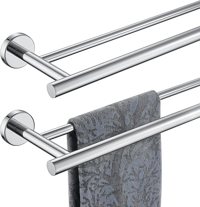 JQK Double Bath Towel Bar, 33 Inch 304 Stainless Steel Thicken 0.8mm Towel Rack for Bathroom, Towel Holder Polished Chrome Wall Mount, Useable Length 30 Inch 2 Pack, TB100L30-CH-P2