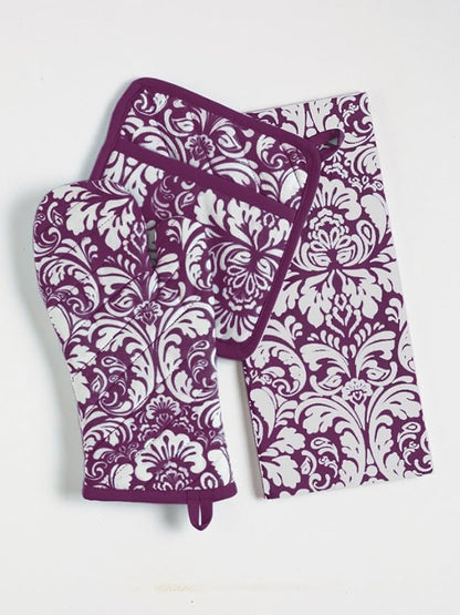 DII Cotton Dish Towel Set Damask Print, 18x28, Eggplant, 2 Count
