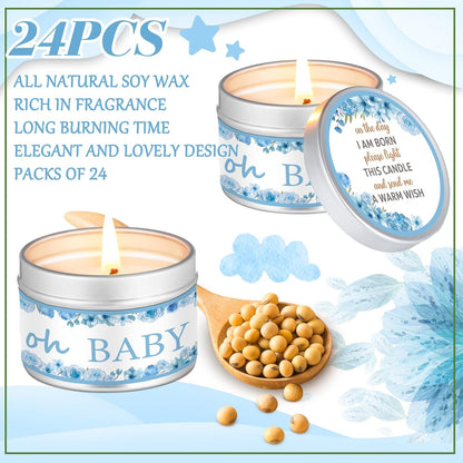 MTLEE 24 Pcs Flowers Baby Shower Party Favors Candles Lavender Scented Baby Shower Favors for Guests Rustic Tealights Candles Gender Reveal Return Gifts Girl Boy(1.2 Oz, Blue)