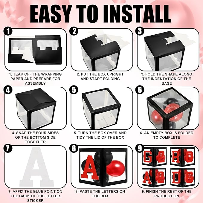 Seenelling Red Black 133 Pcs Graduation Decorations 2026 Set Red Black Balloons Boxes with Letters 2026 Grad Square Foil Balloons Complete Party Supplies for High School College Celebrations