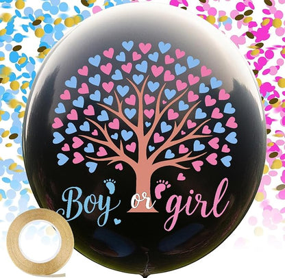 Giving Tree Gender Reveal Balloon Popping Ideas, 36" Jumbo Black Baby Boy or Girl Balloons with Blue Pink Confetti, Perfect for Baby Shower Gender Reveal Parties