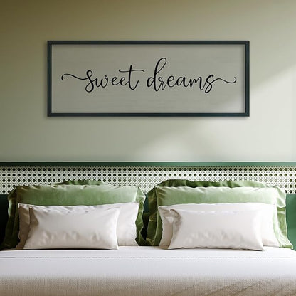FZMHASLWW Sweet Dreams Wall Decor Above Bed Sign 40" x 15" Wood Framed Rustic Master Bedroom Over Bed Farmhouse Guest Room Signs Wall Art Decoration (Black)