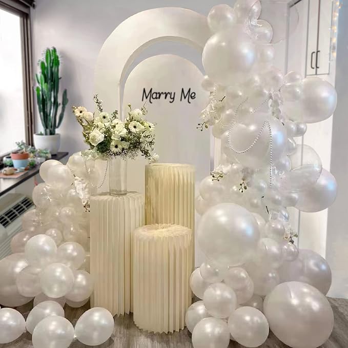 Pearl White Balloons Different Sizes 5 10 12 18 Inch, 134 Pcs White Balloon Garland Arch Kit, Royal White Latex Balloons for Birthday Wedding Baby Shower Party Decorations. Pearl white
