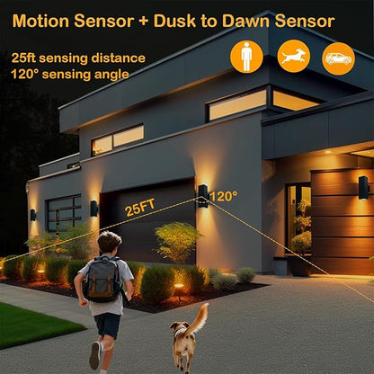 iYogaled Dusk to Dawn Motion Sensor Outdoor Wall Lights, Adjustable Brightness Exterior Light Fixtures with 3 Modes, 25ft Detection Waterproof Aluminum Fixture for Porch, Stairs, Garage, ETL Listed