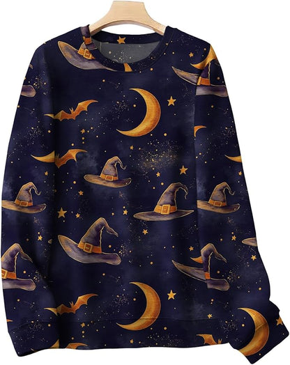 LIZALIG Pullover Cute Sweatshirt Orange Skeleton Fall Festive FunWomens Design Bat Holiday Party Outings Pumpkin Print