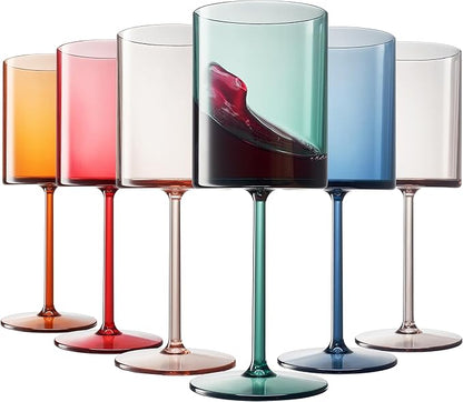 Unbreakable Stemmed Square Tritan Acrylic Floating Wine Glasses European Style | Set of 6 | 100% US Drinkware, 14oz Dishwasher Safe Muted Color Shatterproof BPA-free plastic, All Purpose Glassware