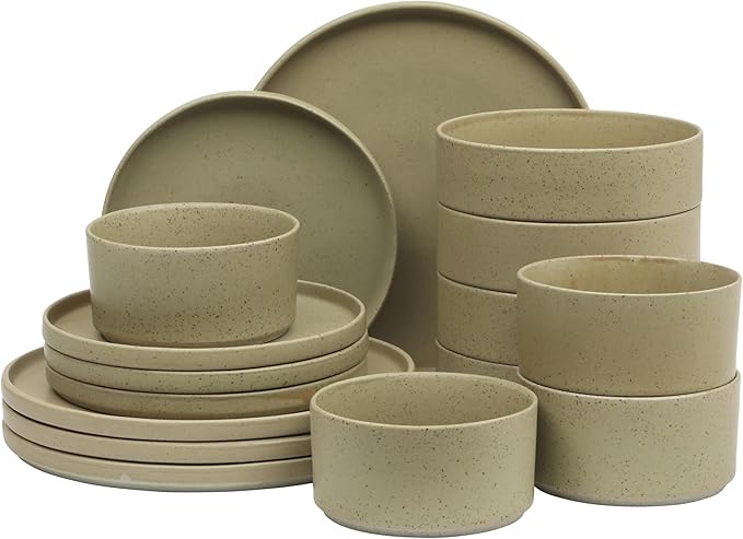 Gibson Elite Tatum Premium Porcelain Matte Reactive Glaze 16-Piece (Service for 4) Plates and Bolws Stackable Dishes Ceramic Dinnerware - Green