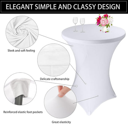 2 Pack Cocktail Spandex Tablecloth 32"x43" Cocktail Table Cover Fitted High Top Round Table for Bar Wedding Birthday Party Banquet (White)