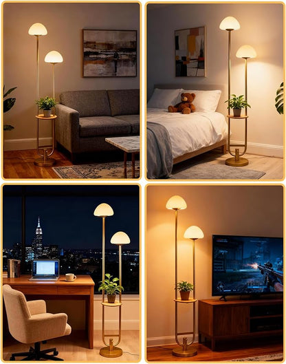 Lightdot 63IN Gold Dimmable Floor Lamp with Table Modern Mid Century Standing Lamps with Bulbs Included Unique Vintage Tall Floor Lamp with 5Lbs Heavy Base for Living Room/Sofa Beside/Corner Decor