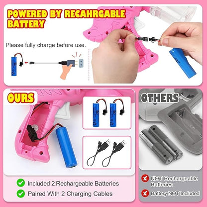 Yunaking Bubble Gun Toys for Girls: Bubble Machine for Kids 2 Rechargeable Dino Toys Easter Basket Stuffers Gift for 3 4 5 6 7 8 Girls Toddlers Ages 4-6 Outdoor Summer Birthday Christmas Valentines