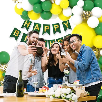Dark Green Yellow White Balloon Garland Arch - Green Yellow White Gold Confetti Balloons for Tractor Birthday Graduation Forest Jungle Baby Shower Golf Graduation Party Decorations