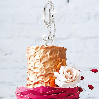 Letter B Cake Topper Rhinestone Crystal Silver Letter For Wedding or Anniversary Birthday Party Decoration Supplies