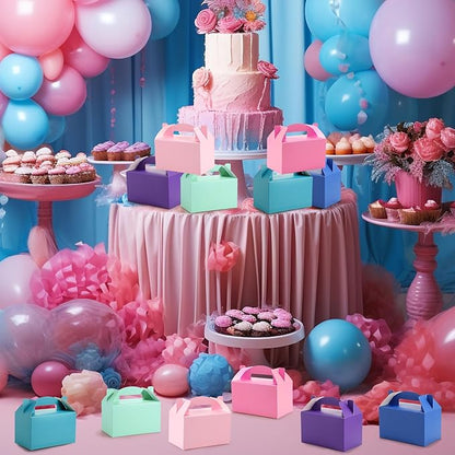 Skyygemm 24 Pcs Graduation Party Favor Gable Boxes Colorful Paper Treat Goodie Candy Cake Gift Box for Summer Birthday Wedding Party Decorations, 6 x 3.5 x 3.5 Inch(Mermaid)