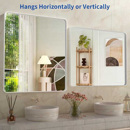 WEER White Bathroom Mirror 36X30 Inch, Rounded Rectangle White Metal Frame Mirror, Matte White Bathroom Vanity Mirror with Tempered Glass, Anti-Rust, Hangs Horizontally or Vertically