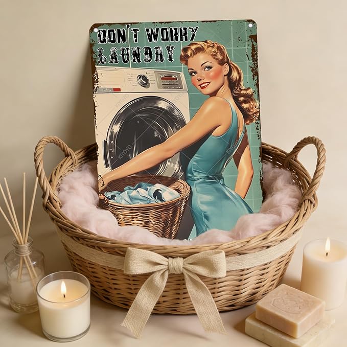 Don't Worry Laundry Vintage Tin Sign Funny Sarcastic Retro Housewife Design Mom Laundry Room Wall Decor 16x12 Inch
