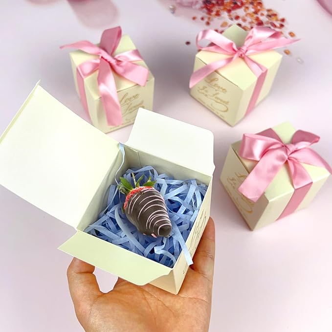 30PCS Small Gift Boxes, White Gift Box with Ribbon Wedding Party Favor Boxes Fancy Candy Gift Boxes with Lids for Anniverary Birthday Valentine's Day Packaging Presents 2.6x2.6x2.6 inch(S,Pink)