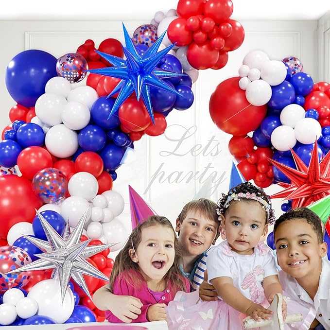 162PCS Red White and Blue Balloon Arch Kit, 4th of July Balloon Garland with Blue Star Balloons, Reusable Party Balloons for Birthday, Graduation, Wedding & Celebration Decorations