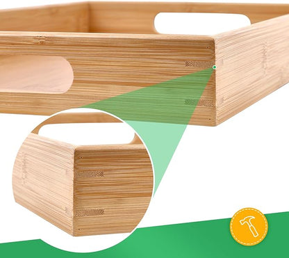Bamboo Dinner Food Trays for Eating On Couch Party Platters for Serving Food Decorative Tray for Kitchen Counter Rectangle(16.5" Lx11.6''W and 15.5''Lx10.6''W)