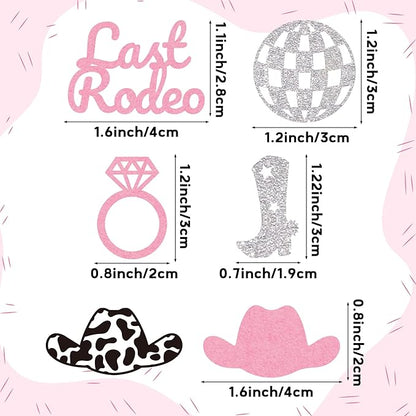 BeYumi Cowgirl Bachelorette Table Decor - 300Pcs Western Cowgirl Table Confetti Decoration Pink Glitter Last Rodeo Disco Ball Ring Boot Cowboy Hat Paper Confetti Decor for Birthday Engagement Party