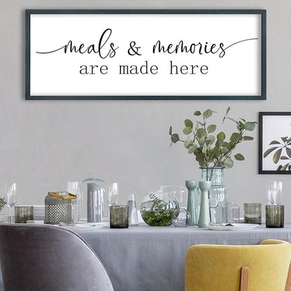 FZMHASLWW Meals and Memories Are Made Here Wall Decor Sign 32"x12" for Dining Room Kitchen Large Wooden Framed Hanging Art (Black)