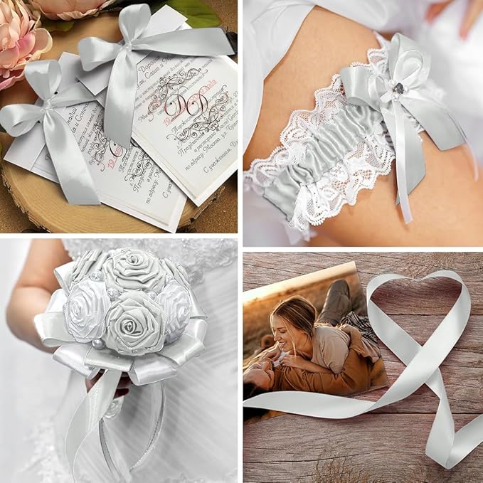 Satin Ribbon - 1 Inch, 25 Yards Silver & Grey for Gift Wrapping, Hair Accessories, Christmas Tree Decoration, Crafts & Flower Bouquet