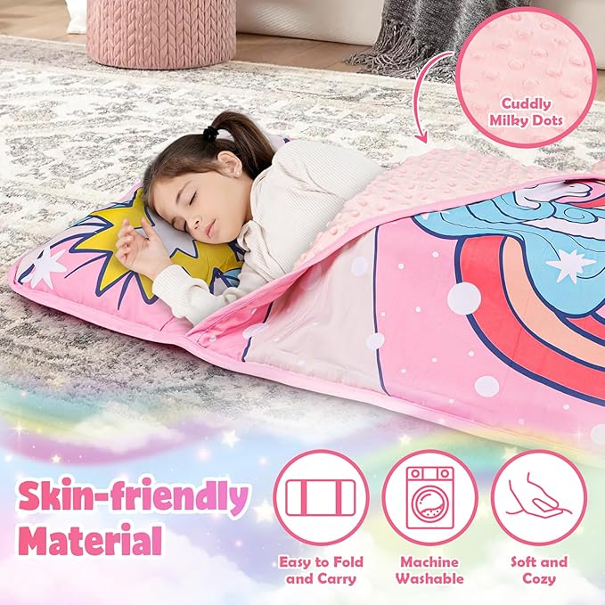 TANOSHII® Toddler Nap Mat with Pillow and Blanket, Portable Kids Sleeping Mats for Daycare, Preschool, 21" x 53", Lightweight and Soft Sleeping Bags for Kids