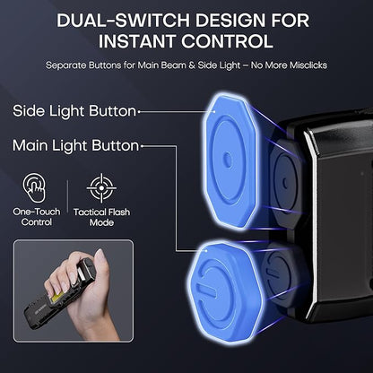 EDC Tactical Flashlight, Flat Flashlights Rechargeable,Dual-Switches LED Small Flashlight with Digital Display,Stainless Steel 8 Modes Pocket Flash Light for Home, Camping,and Emergency Use